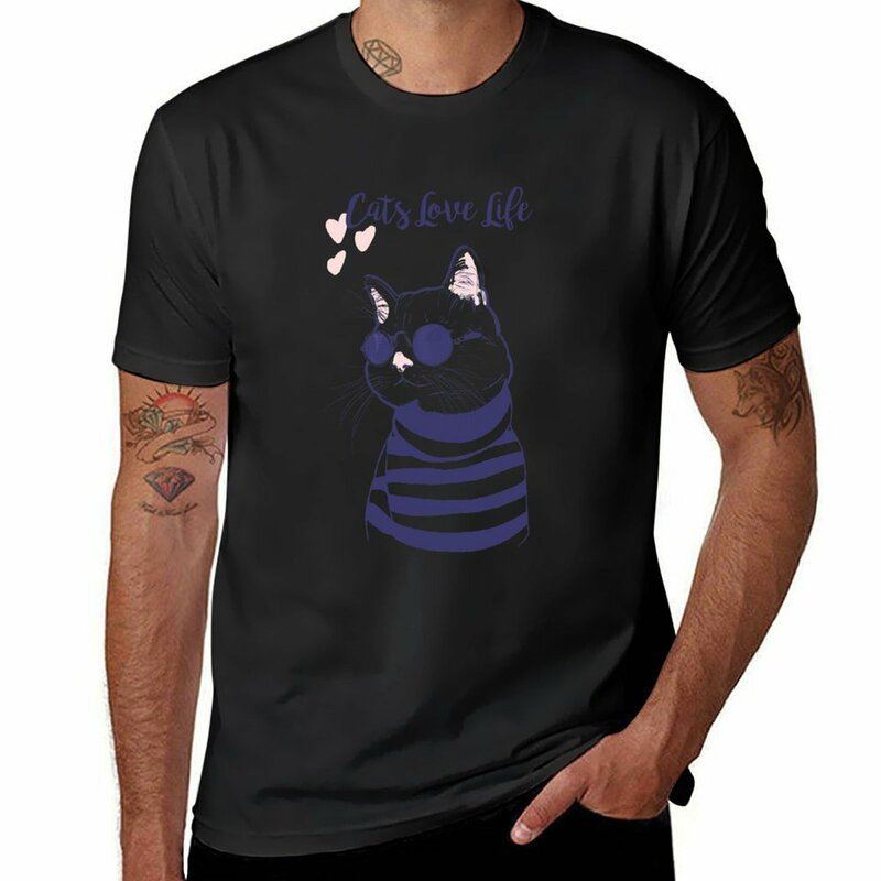 고양이 러브 라이프 드로잉 티셔츠, 애니메이션 블라우스, 커스텀 여름 탑 의류, 남성용