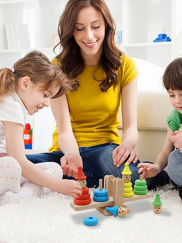 Juego de bloques de apilamiento de madera para niños y niñas, torre de payaso, juguetes de bloques de apilamiento, entretenimiento educativo y divertido