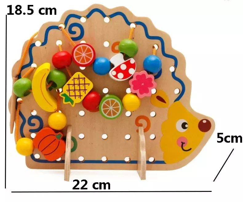 [Funny] DIY Lacing Toy Hedgehog Threading Fruits Beads Find Motor Skills Game Wooden Animal Fruit Beads tree Montessori Toy gift