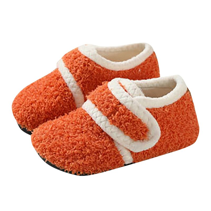 Детские хлопковые тапочки, однотонная теплая зимняя домашняя обувь для мальчиков и девочек, плюшевая обувь для пола, мягкая подошва, нескользящая хлопковая обувь