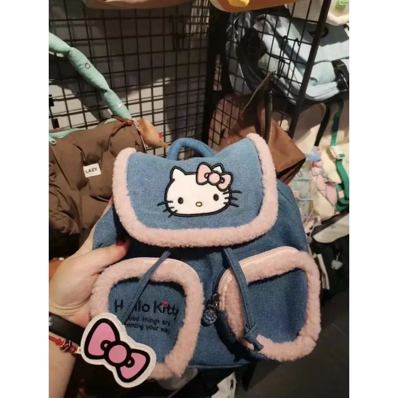 Sanrio tas punggung kartun besar, tas ransel dua bahu kapasitas besar ringan kasual Hello Kitty sekolah pelajar