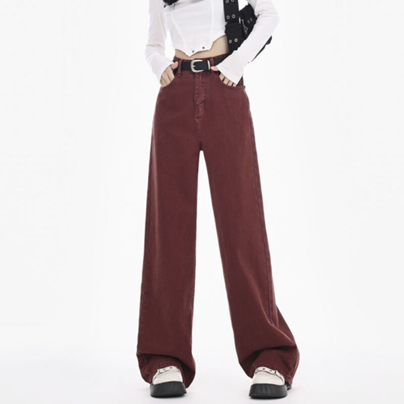 2023 Fall Vintage American Women's Jeans Wide-leg Baggy High-waisted Jeans Fashion Streetwear Floor-length Denim Trousers