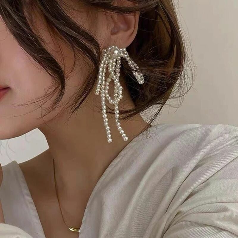 Hypoallergenic Tassel Earrings Fashion Lightweight Handmade Bow Pearl Earring Eardrop Dangle Ear Rings Woman