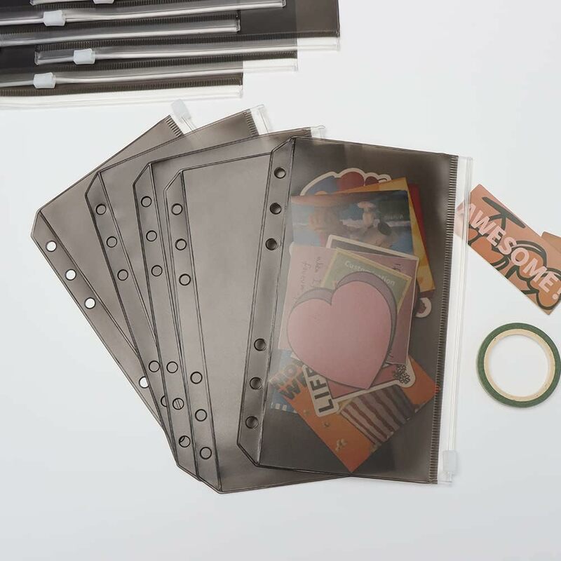 Bolsas de PVC translúcido con cremallera para archivador de documentos, sobres de presupuesto para efectivo, color negro, A6, 12 piezas