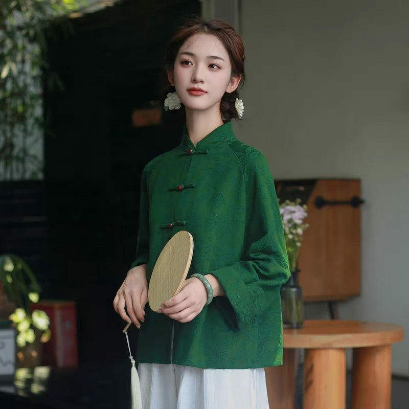 Jaqueta estilo chinês Tang para mulher, jacquard retrô, gola alta, curta, solta, pequena, exterior, primavera, roupas chiques da China, nova, K873, 2022