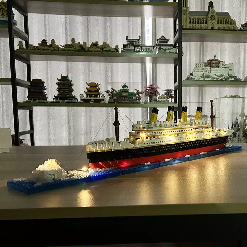KNEW BUILT Construcción del Titanic 3D para niños, modelo de barco de plástico, bloques de construcción para adultos, Micro Mini bloques, juguetes, Kits, montar, barco de crucero, regalo