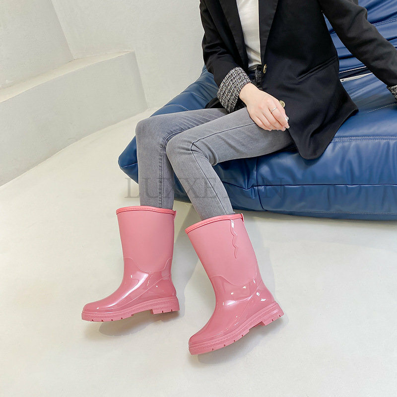 Women High-end Waterproof Rain Boots Women's Knee-length Fashion Rubber Rain Boots Girls' Shoes Rain Boots PVC Waterproof Shoes