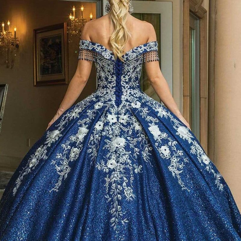 Koronkowe aplikacje sukienka na Quinceanera 2023 suknia balowa frędzle Vestidos De 15 Quinceañera sukienki koktajlowe Vestidos De Baile
