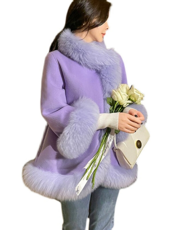 Capa de lana de estilo étnico para niña joven, abrigo de piel de alta gama, chaqueta peluda de felpa gruesa y cálida de lujo, otoño e invierno, nuevo