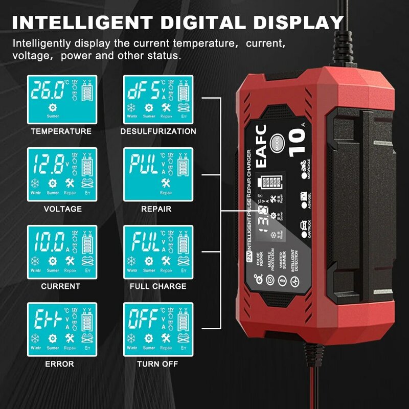 AliExpress Collection Car Battery Charger 12V 8A 10A Touch Screen Pulse Repair Digital LCD Display Smart Fast Charger for Car