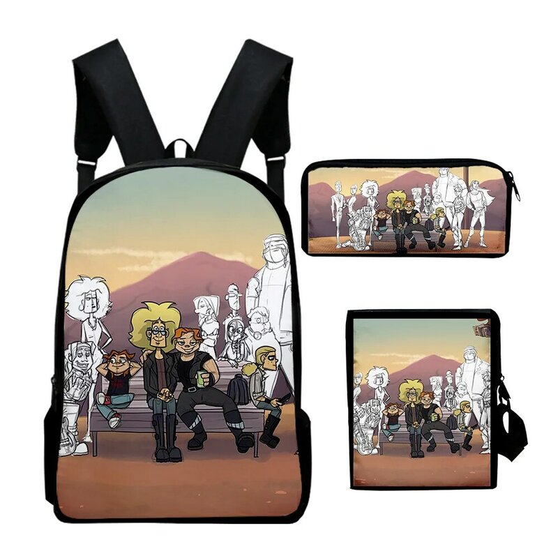 Popular Metal Family Anime 3D Print 3pcs/Set pupil School Bags Laptop Daypack Backpack Inclined shoulder bag Pencil Case