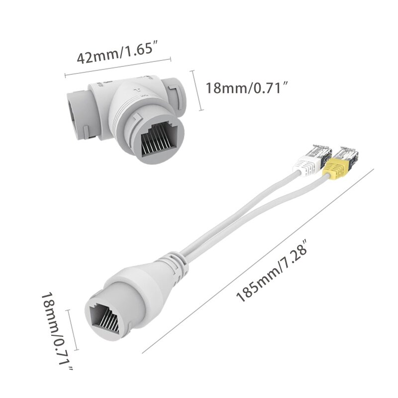 POE Splitter 2-in-1 Cabling Connector Three-way RJ45 Connector for Security Camera Install Accessories