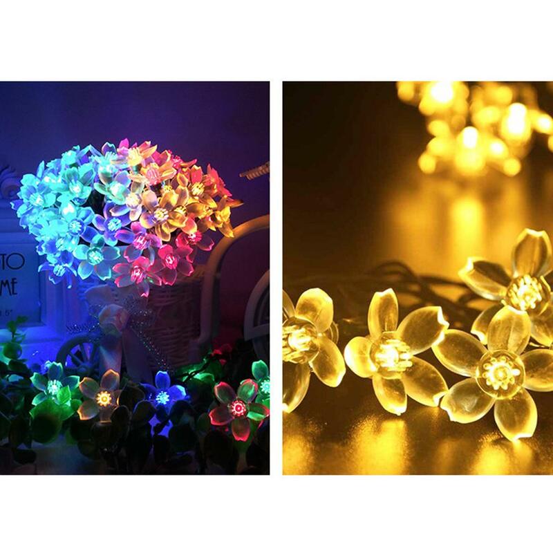 5m/6.5m/7m/12m Peach Flower Solar Lamp 8 Functions Led String Fairy Lights For Outdoor Wedding Decoration