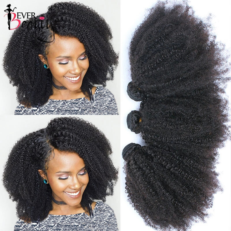 Sempre Beauty-Afro Kinky Curly Pacotes de cabelo humano, extensões de cabelo virgem, Pacotes em massa com fecho, 4B, 4C
