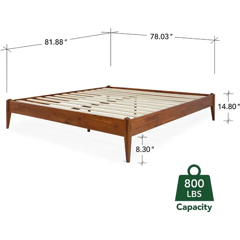 Bed Frame - Solid Wood Platform Bed Frame - Japanese Joinery Bed, Wood Slat Support - Easy Assembly, King15 Inch Wood Bed Frame