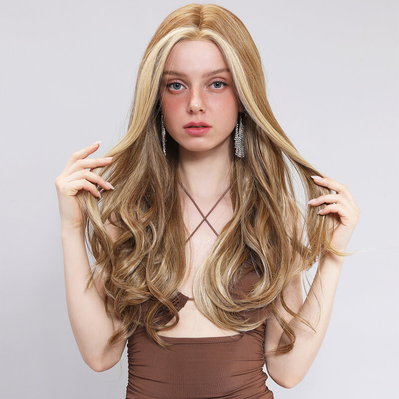 Smilco Omber Blonde Synthetic Lace Front Curly Wigs For Women Long Wave Invisible Lace Front Preplucked Wig Daily Heat Resistant