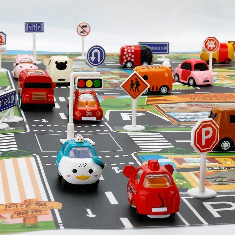 Tapete de desenhos animados para crianças, 130*100cm, tapete de trânsito interno, brinquedos, cidade, estrada, jogo para crianças, menina e menino