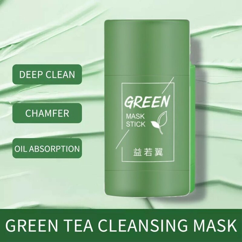 Masker Perawatan Kulit korea asli 40g, menghilangkan komedo teh hijau masker padat pembersih stik masker wajah menghilangkan noda jerawat mengecilkan pori-pori
