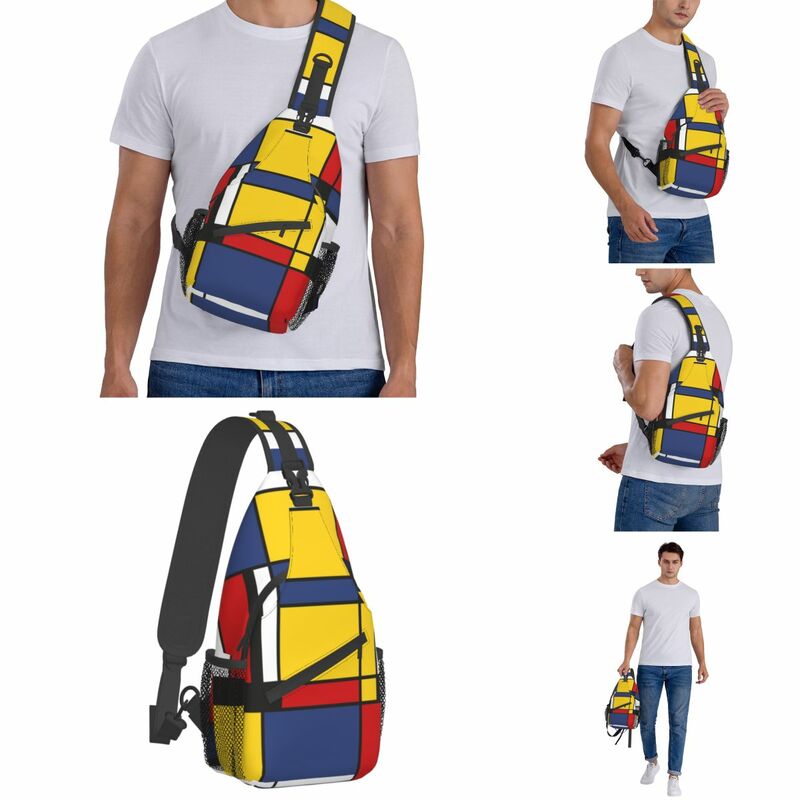 Mondrian-bandolera geométrica para el pecho, mochila cruzada para el hombro, senderismo, viajes, mochilas de día, arte abstracto, bolso fresco