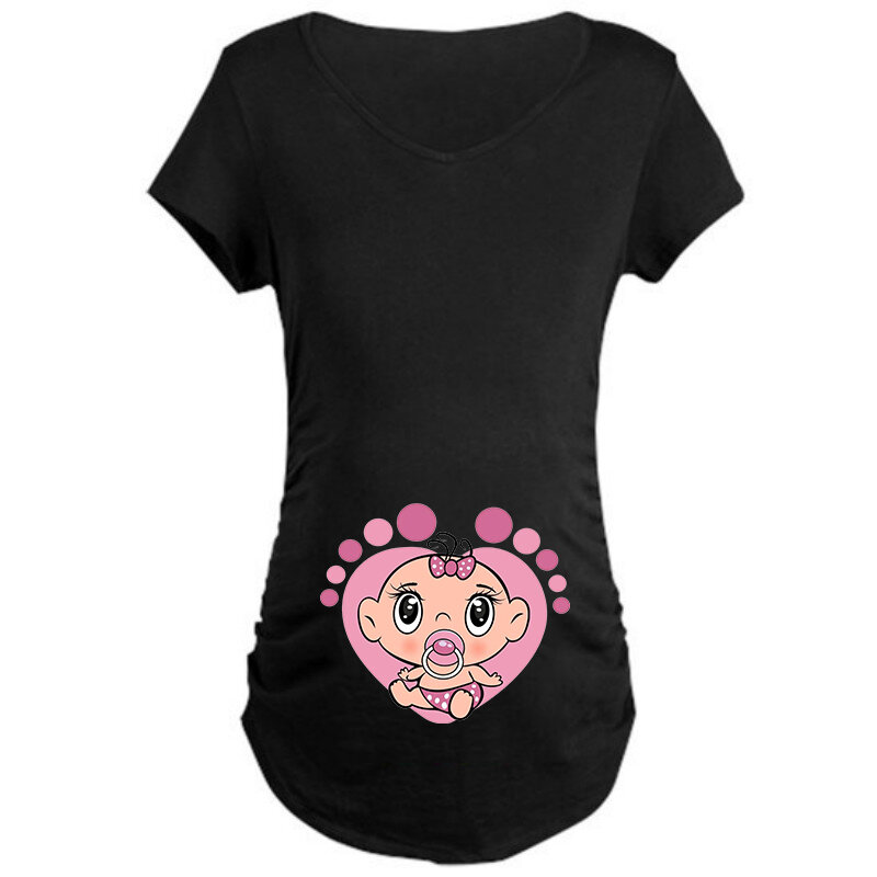 Verão gravidez tshirt tamanho S-3XL maternidade bonito bebê impressão o-pescoço manga curta camisetas das mulheres roupas grávidas engraçado topos t