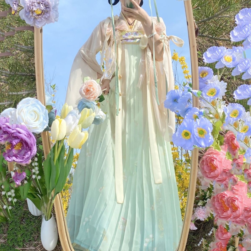 Zomer Chinese Stijl Vintage Lieve Fee Hanfu Jurk Vrouwen Elegante Bloemenborduurwerk Prinses Kostuum Vrouwelijke Chique Feestjurken