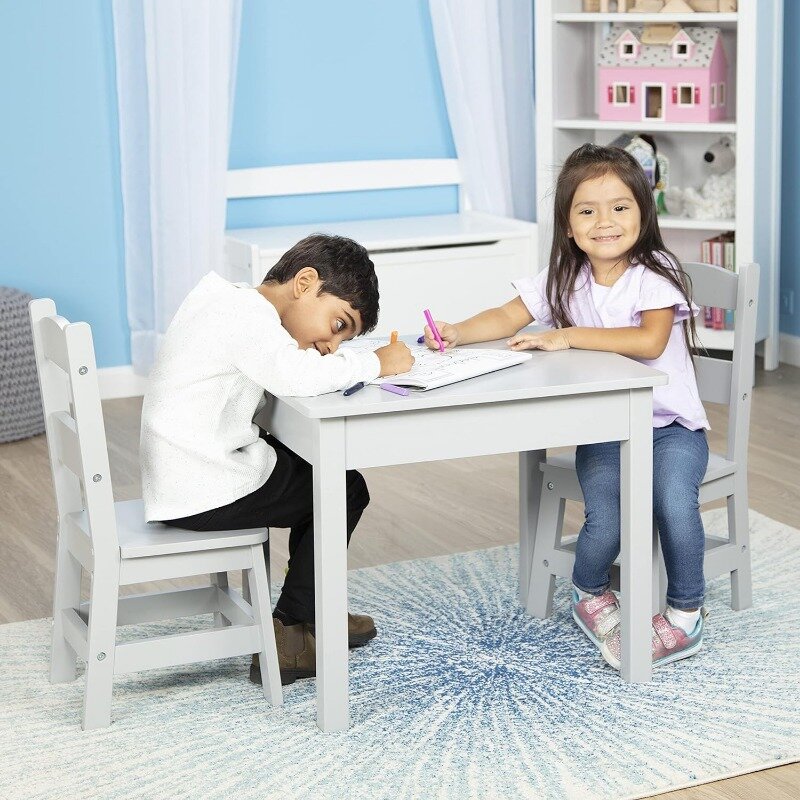 Table & Chairs-Gray Furniture - Wooden Activity Play Table And Chairs Set For Kids