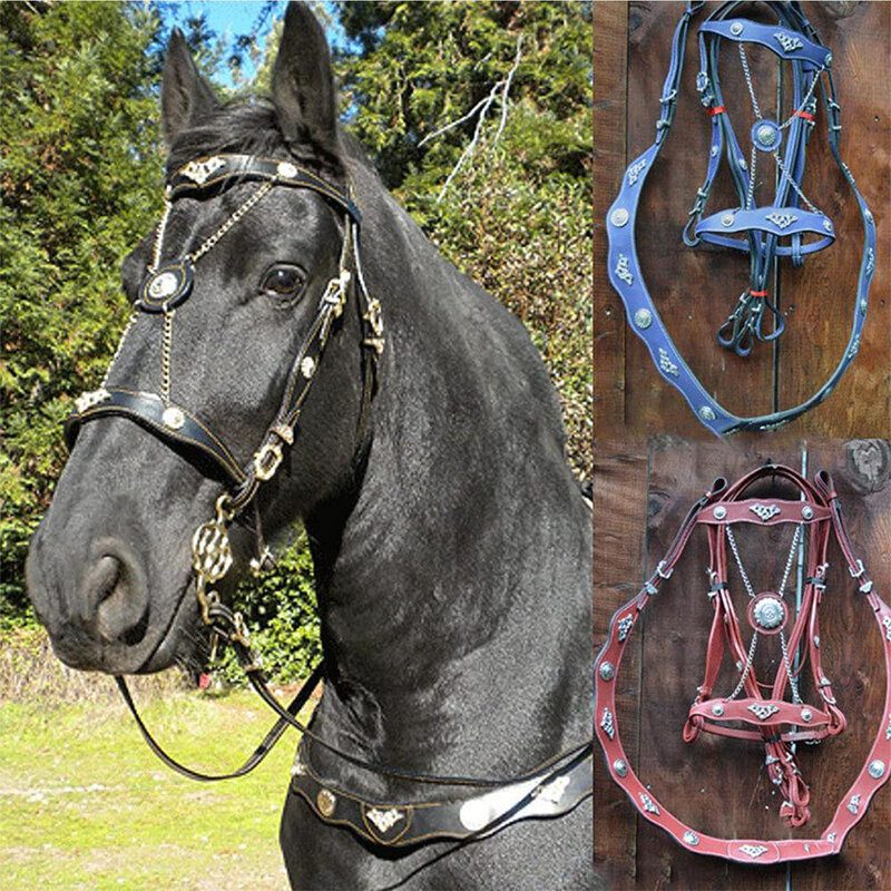 Cavezza per cavalli e corde di piombo capestro in pelle PU e corde di piombo Halter ergonomici comodi e senza fettiere con fibbia in metallo