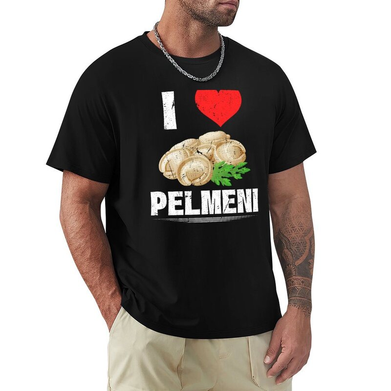 I Love Pelmeni 남성용 러시아 요리, 음식 문화, 러시아 프라이드 티셔츠, 무지 블랙 티셔츠
