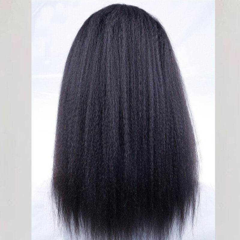 Preplugked peruca macia Yaki, peruca reta longa e pervertida, peruca dianteira do laço preto natural, 26 ", 180% Densidade