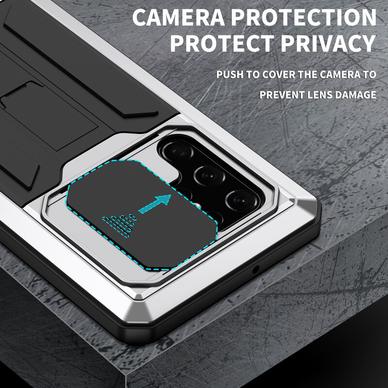 Coque de Protection antichoc en métal lourd, étui avec support en verre, pour Samsung Galaxy S22 Ultra 5G S21 FE S21 Plus, 360