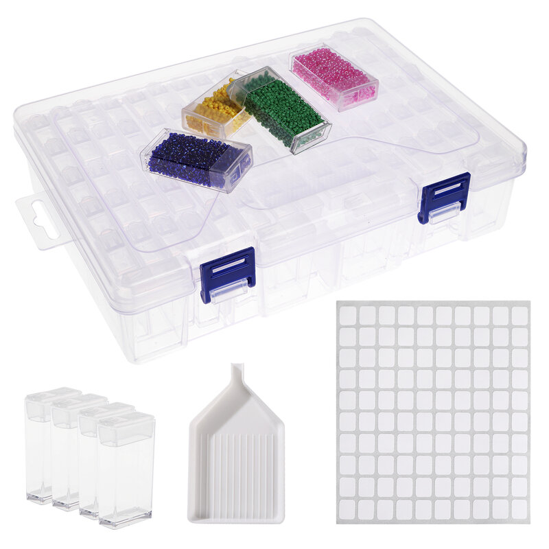 84 отделения, Искусственные пластиковые коробки для алмазной живописи с белым лотком и наклейками, 200 шт.
