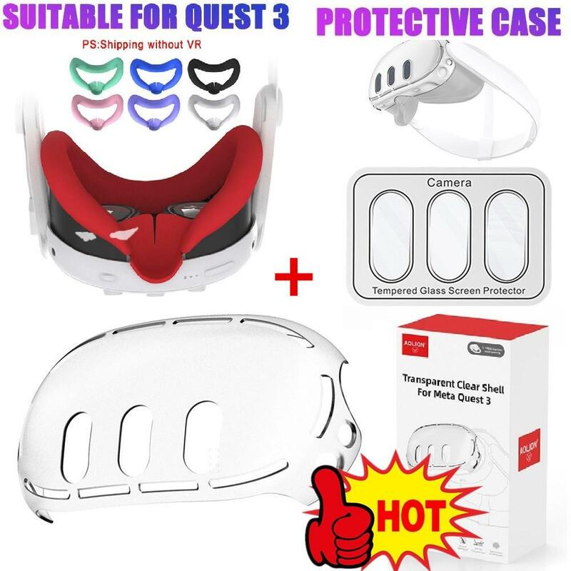 Set For Meta Quest 3 Accessories VR Helmet Protective Cover, Dustproof Anti-scratch Face Cover, Tempered Film for Meta Quest 3