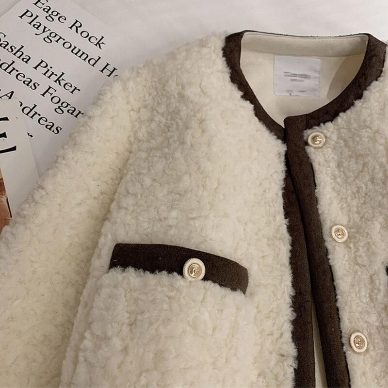 Moda damska jagnięca kurtka ze sztucznego futra puszysta przytulna luźna odzież damska zimowa zagęszczona ciepły płaszcz