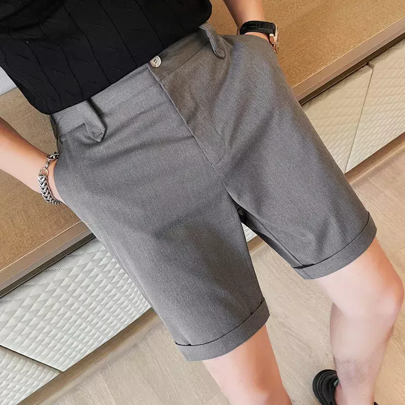 Pantalones cortos de cintura elástica para hombre, pantalones cortos ajustados de Color sólido, a la moda, Color gris, a juego