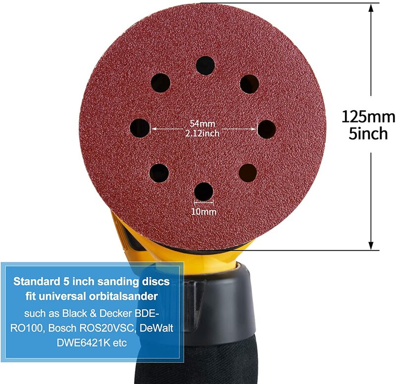 10PCS 5 Inch 8 Hole Sanding Discs Hook and Loop Adhesive Sandpaper 125MM for Random Orbital Sander 40-3000 Grits Abrasive Sheets