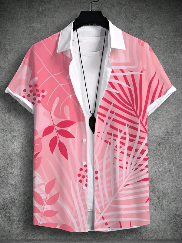 Camisas hawaianas para hombre, Tops de manga corta con estampado de plantas tropicales, vacaciones en la playa, botonadura única, ropa informal de gran tamaño