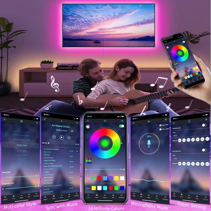 Led Strip Tv Usb Alexa lampka Led 15 metrów z Wifi Bluetooth pilot zdalnego sterowania 5V łańcuch lodowy 20 metrów zespół Led 5050 wstęga Led