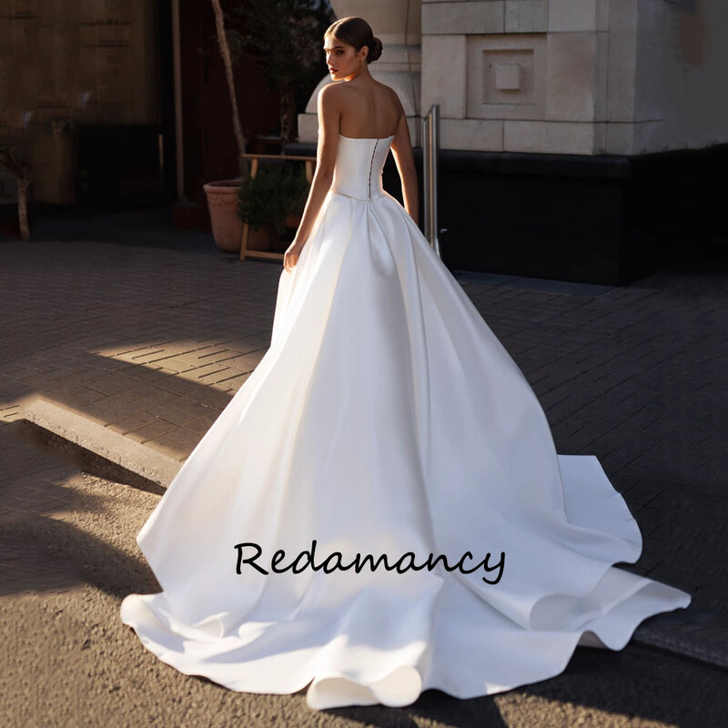 Redamancy ชุดเดรสแต่งงานแต่งด้วยลูกปัดสีขาว2024ชุดเดรสแขนกุดเปิดหลังบางชุดเดรสปาร์ตี้ยาวถึงพื้น