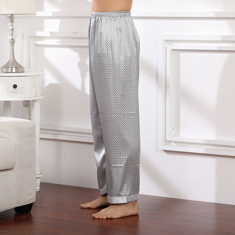 Pantaloni da pigiama in raso di seta da uomo pantaloni da Yoga dritti stampati a righe a traliccio pantaloni da casa senza cuciture per le vacanze casuali di moda