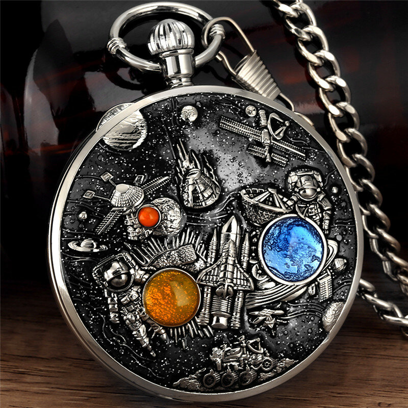 Orologio musicale creativo che suona musica uomo donna manuale orologi da tasca al quarzo Space astronauti Design FOB Chain Collectable Gift