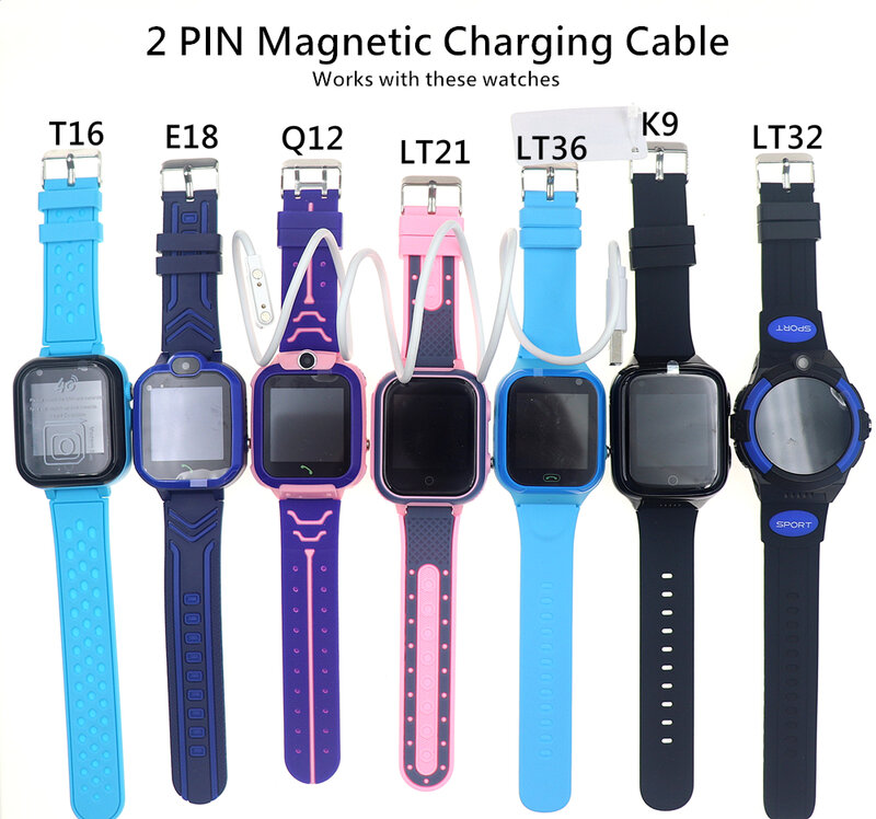 USB Magnetic 2 Pin Charging 5 Pin Data Cable Line Clip-on Charger for Kids GPS Tracker Smart Watch LT21 LT31 Q12 Q19 K9 T16 DF33