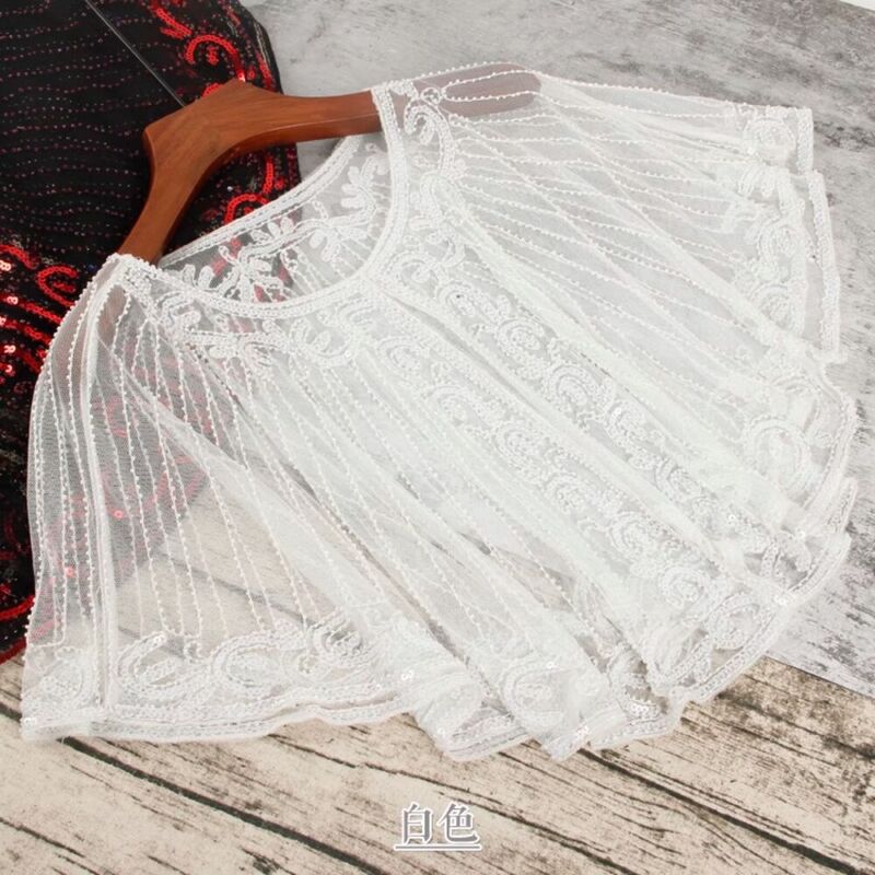 European American Short Style Beaded Small Vest Spring And Summer New Sequins All-match Shawl Women's Lace Thin Outer Dress