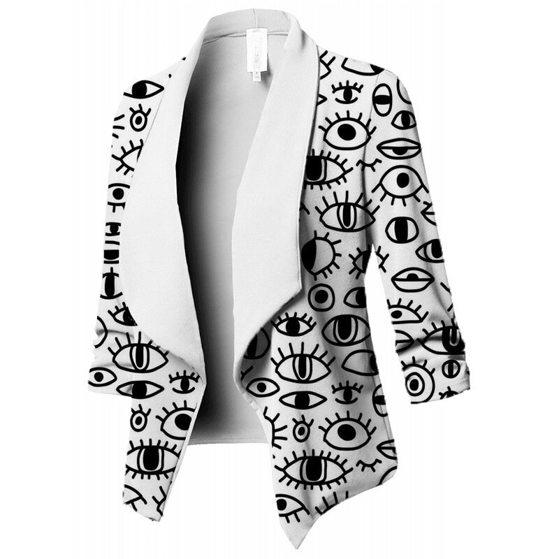 Damen Casual Print Cardigan geraffte asymmetrische Jacke Mantel schlanke Polyester Spandex Damen Blazer Büro Pendler Anzug Mantel