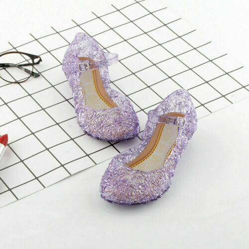Sandalias de cristal para niñas, zapatos de tacón alto de gelatina de princesa Frozen, Elsa, Cosplay, fiesta, baile, Verano