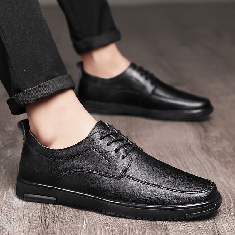 Sepatu kulit pria, sepatu kasual bisnis kantor pesta pernikahan laki-laki, gaya minimalis, renda, sepatu kulit serbaguna dan nyaman