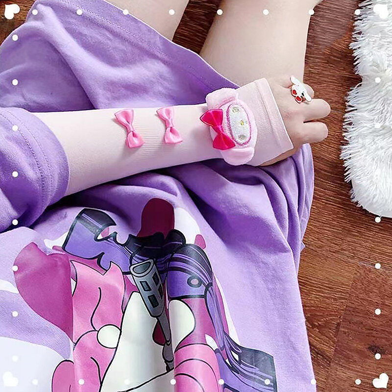 1Pair Sanrio Cute Mittens Lovely Fingerless Gloves For Women Girls Summer Sun Protection Sleeves Cosplay Halloween Party Mittens