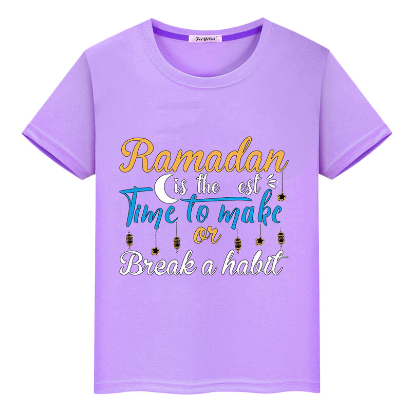 T-shirt imprimé pour enfants avec lune, tenue festive pour garçons, Ramadan musulman, Kareem Anime, vêtements Y2K, été