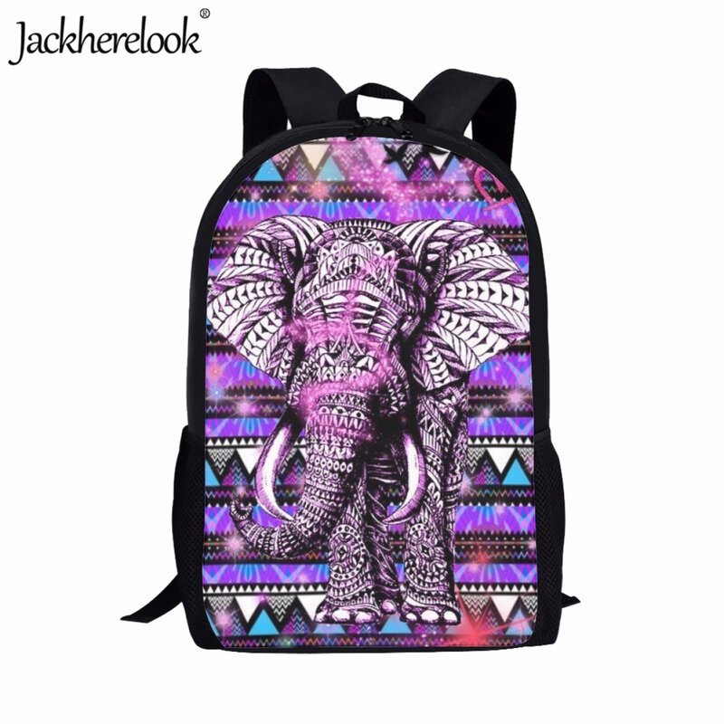 Jackherelook 폴리네시아인 스타일 학교 가방, 십대 패션 유행 코끼리 인쇄 디자인 여행 배낭 대용량 책가방