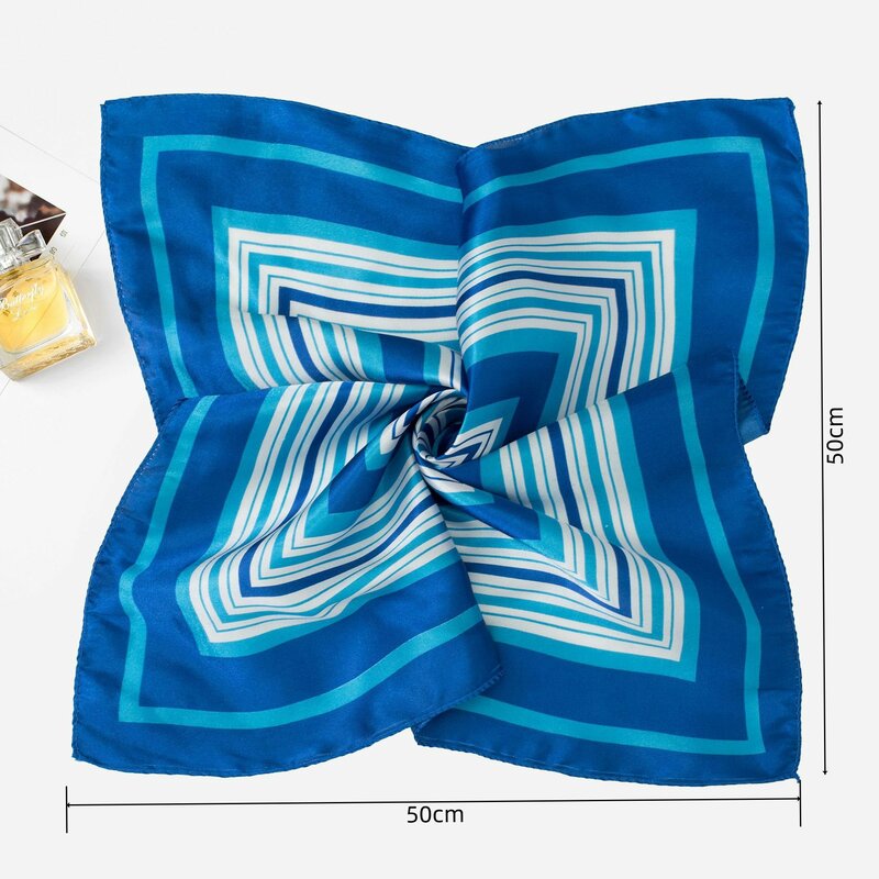 Lenço de seda feminino, toalha quadrada pequena de seda para primavera e verão de 50.50cm