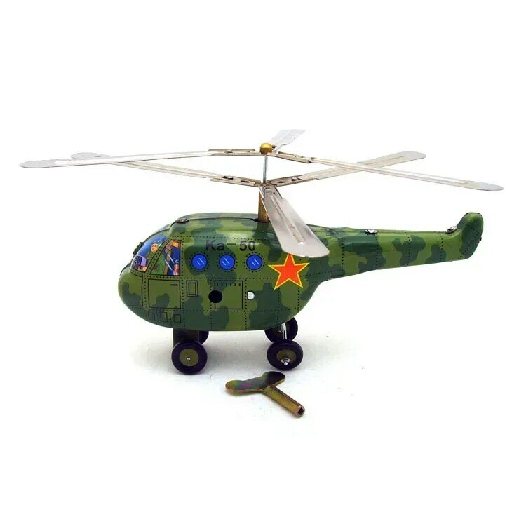 [Śmieszne] kolekcja dla dorosłych Retro zabawki nakręcane metalowa blaszana wojskowy helikopter samolot figurki nakręcana zabawka model vintage zabawka prezent